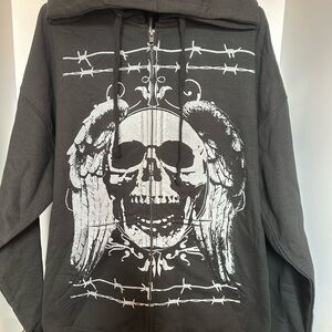 Social collision rock band Unisex Black Zip-Up hoodie with Skull Design new